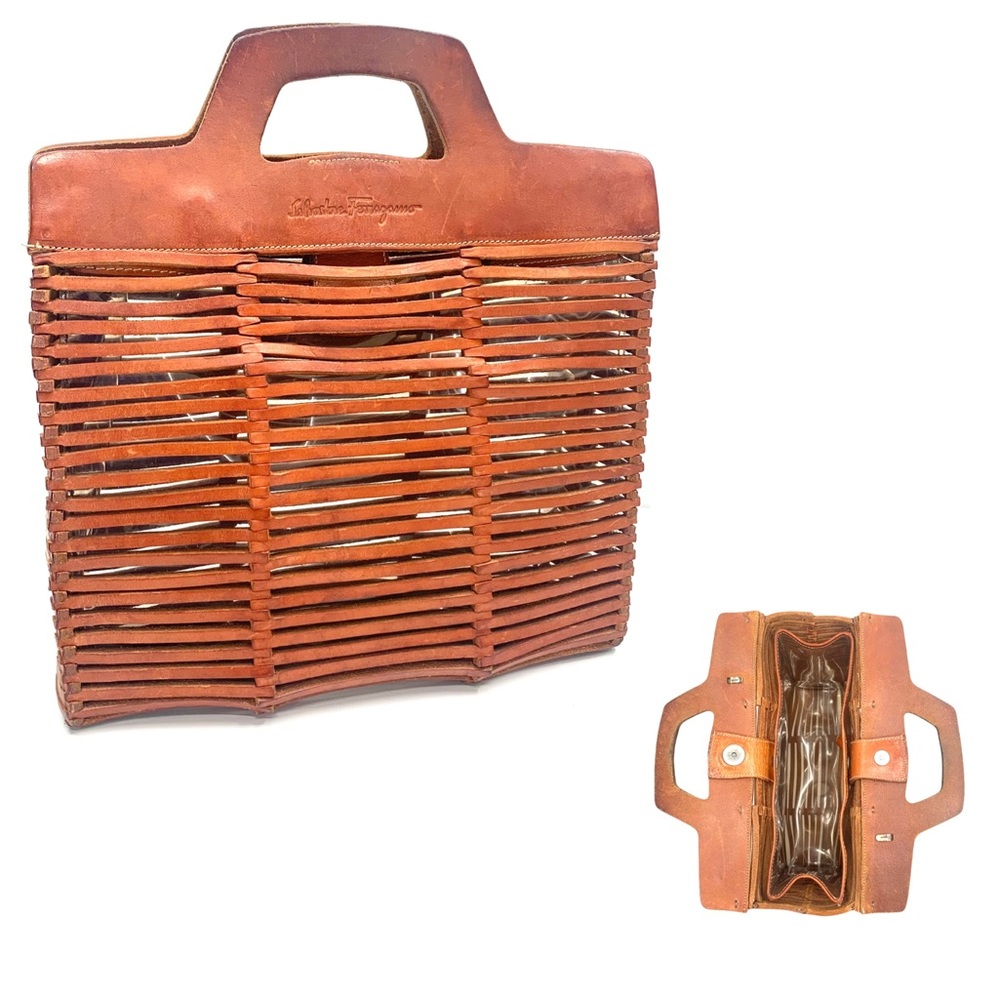 SOLD-Salvatore Ferragamo Vintage 1970's Woven Leather Tote Bag